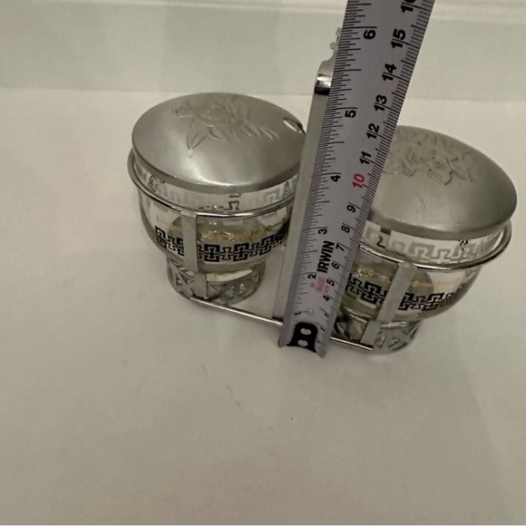 Mid Century Modern glass and metal condiment set - Picture 3 of 6